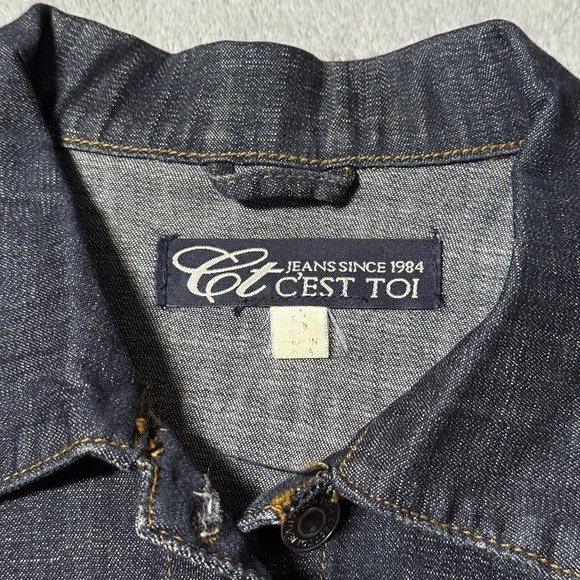 VTG Y2K C'EST TOI Womens Darkwash Cropped Denim Jacket Size S Indie Western - Picture 3 of 7